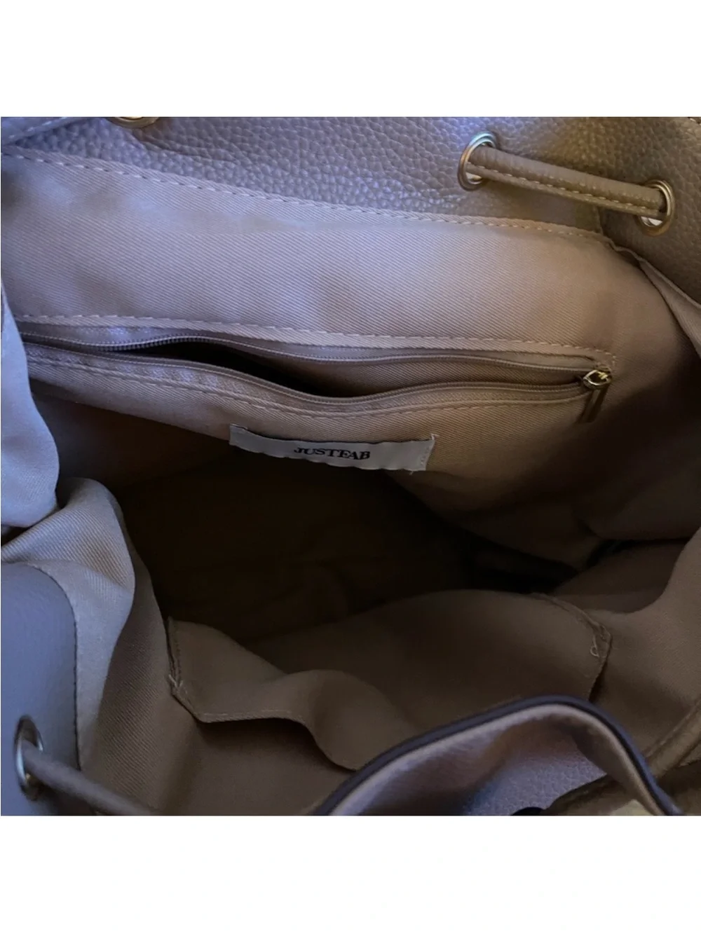 Leather Drawstring Backpack Tote in Tan